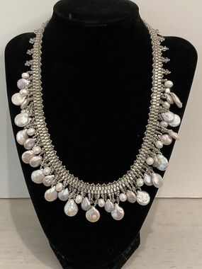 Handmade Seed Bead & Organic Baroque Pearl Fringe Statement Necklace